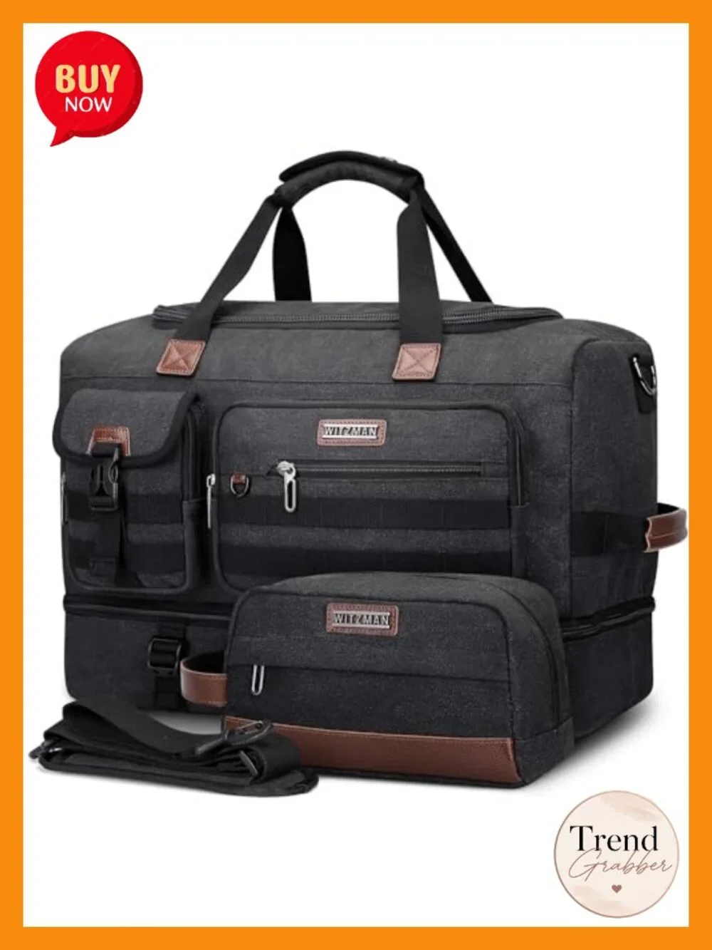 Canvas Travel Duffle Bag 50L Weekender with Shoe Compartment Dry-wet Pocket